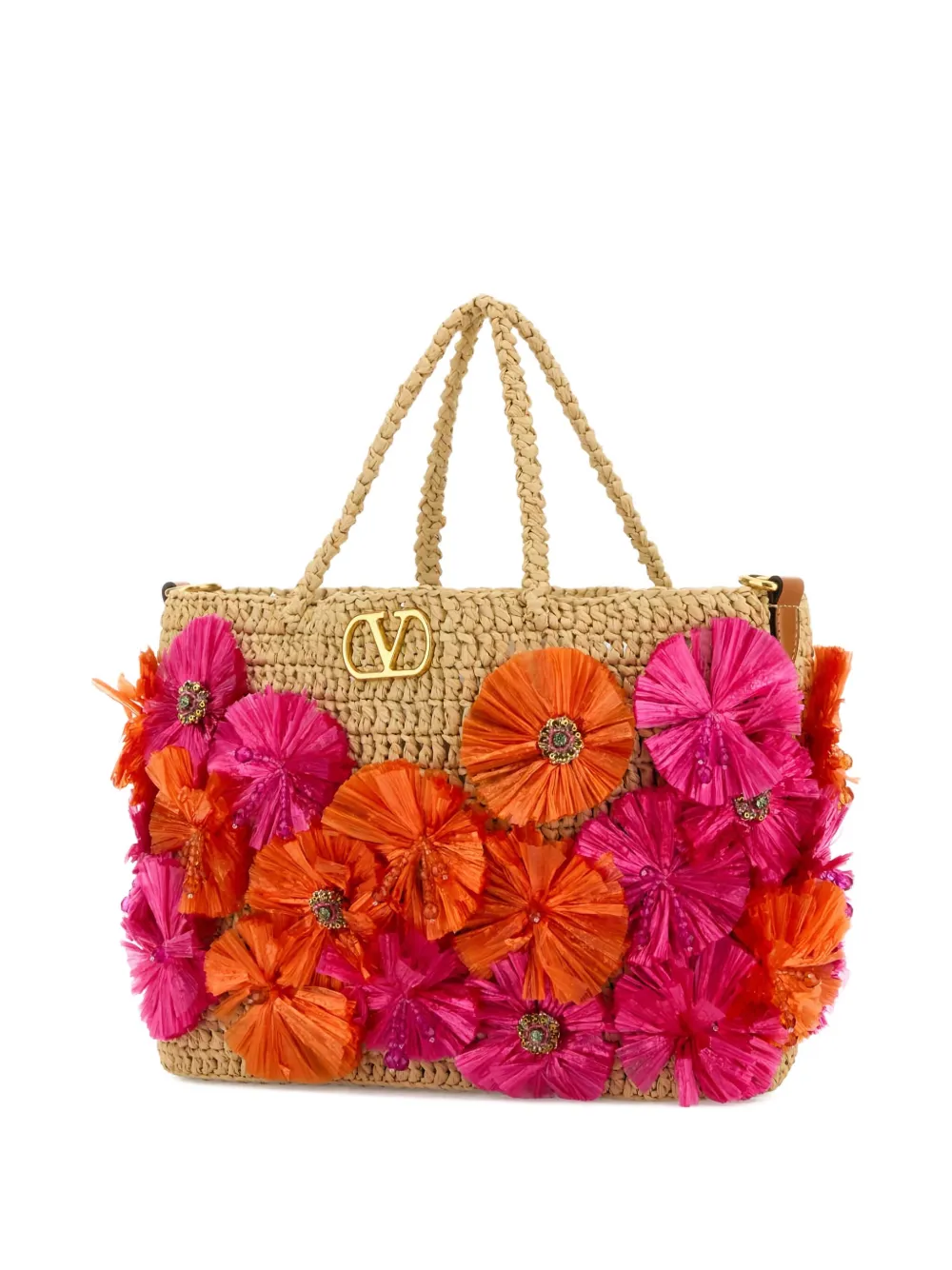 Valentino Garavani VLogo raffia shopper Beige