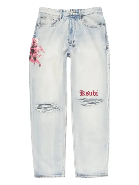 Ksubi floral-embroidered distressed jeans