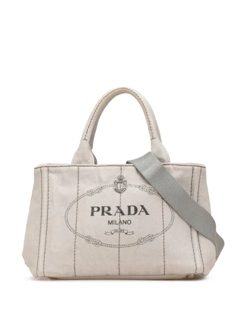 Prada Pre-Owned شنطة 'دنيم كانابا' صغيرة بحمالة كتف وشعار الماركة 2024-2013