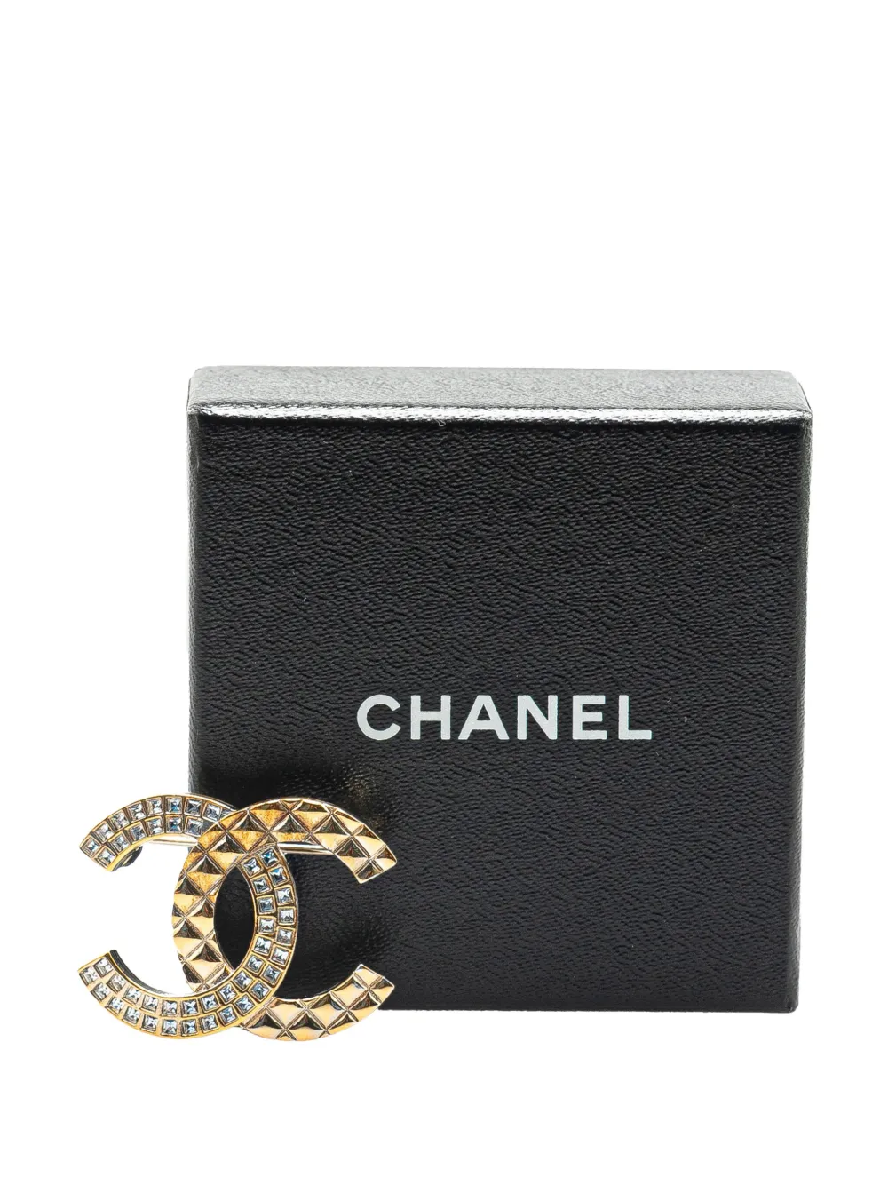 Pre-owned Chanel 2017 Gold Plated Rhinestone Cc Quilted Brooch Costume Brooch