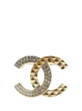 CHANEL Pre-Owned 2017 Gold Plated Rhinestone CC Quilted Brooch costume brooch