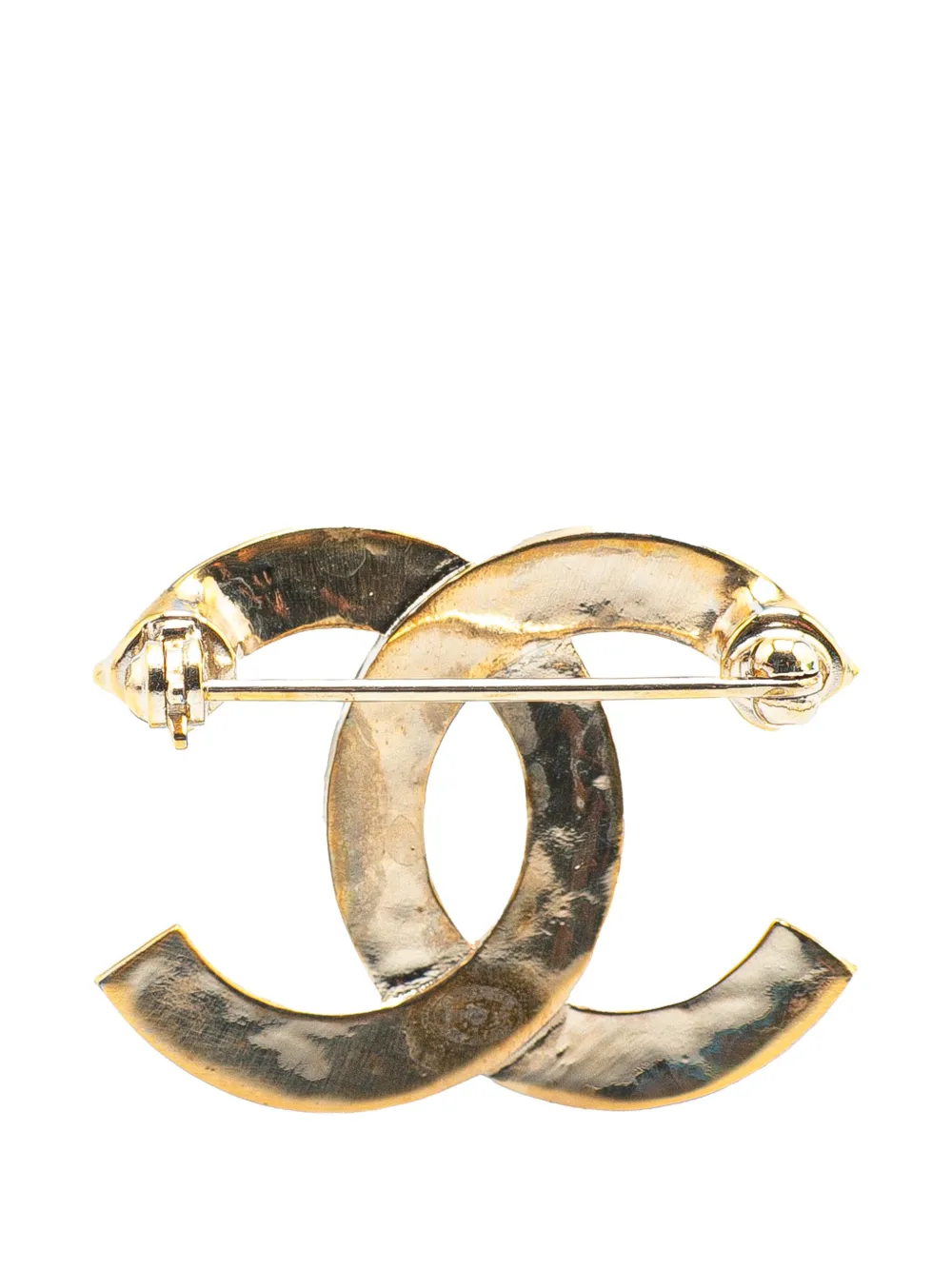 Pre-owned Chanel 2017 Gold Plated Rhinestone Cc Quilted Brooch Costume Brooch