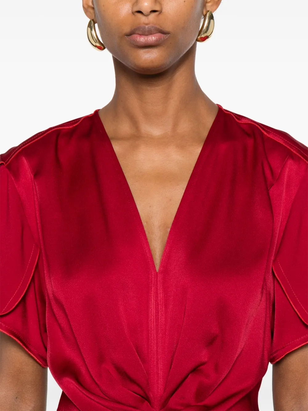Victoria Beckham Midi-jurk met gesmockt detail Rood