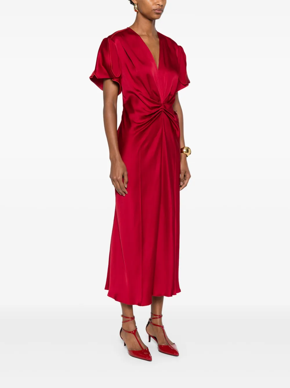 Victoria Beckham Midi-jurk met gesmockt detail Rood