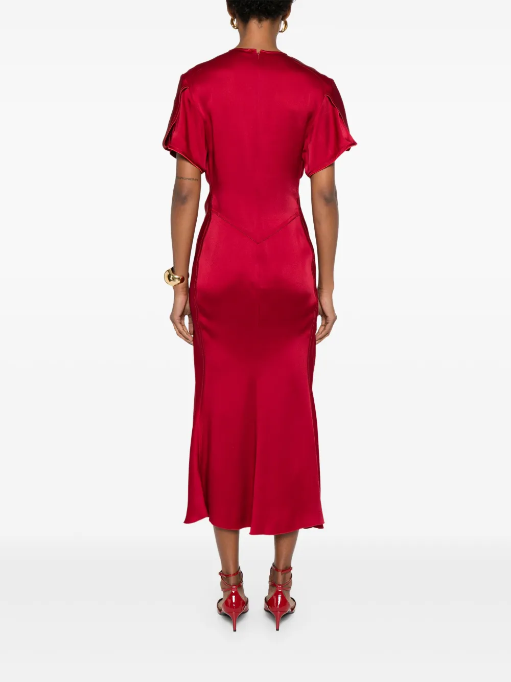 Victoria Beckham Midi-jurk met gesmockt detail Rood