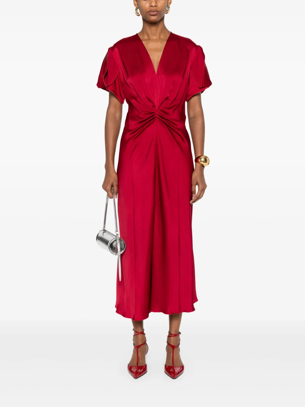Victoria Beckham Midi-jurk met gesmockt detail - Rood