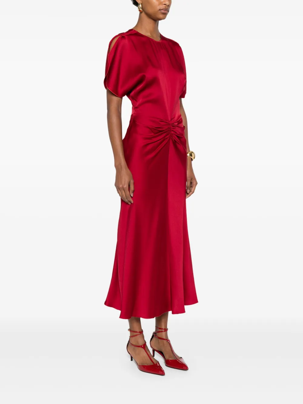 Victoria Beckham Midi-jurk met gesmockt detail Rood
