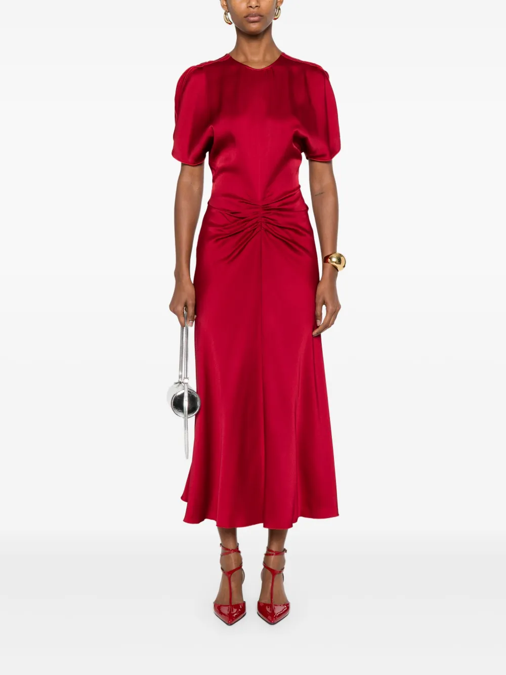 Victoria Beckham gathered-detail midi dress - Rood