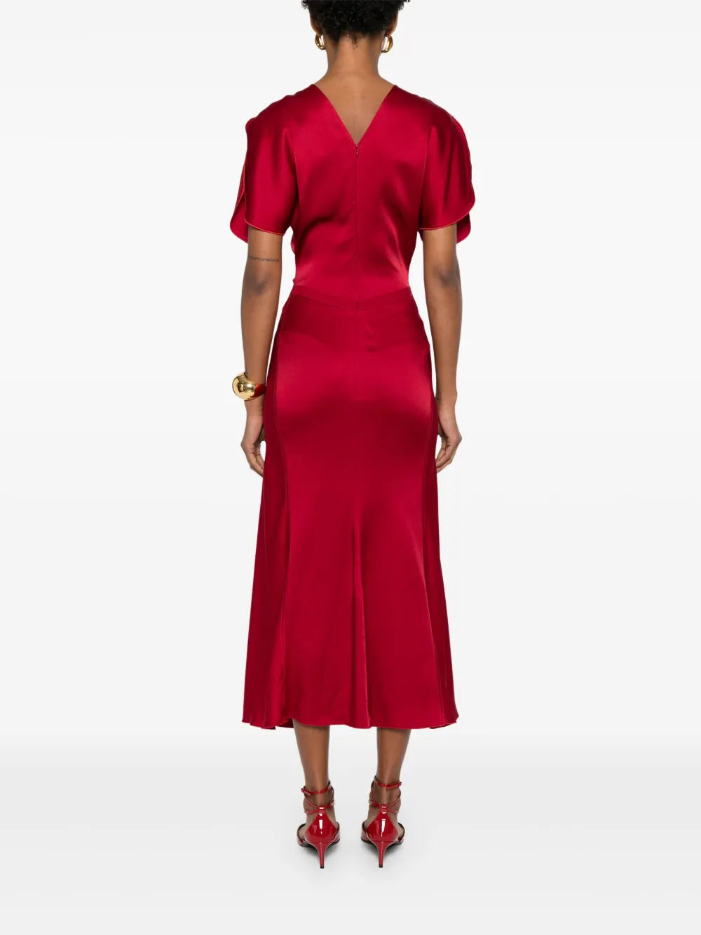 Victoria Beckham Midi-jurk met gesmockt detail Rood