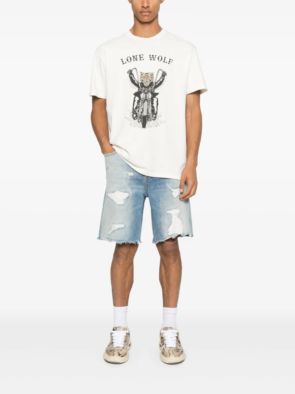 COLE BUXTON Gerafelde denim shorts - Blauw