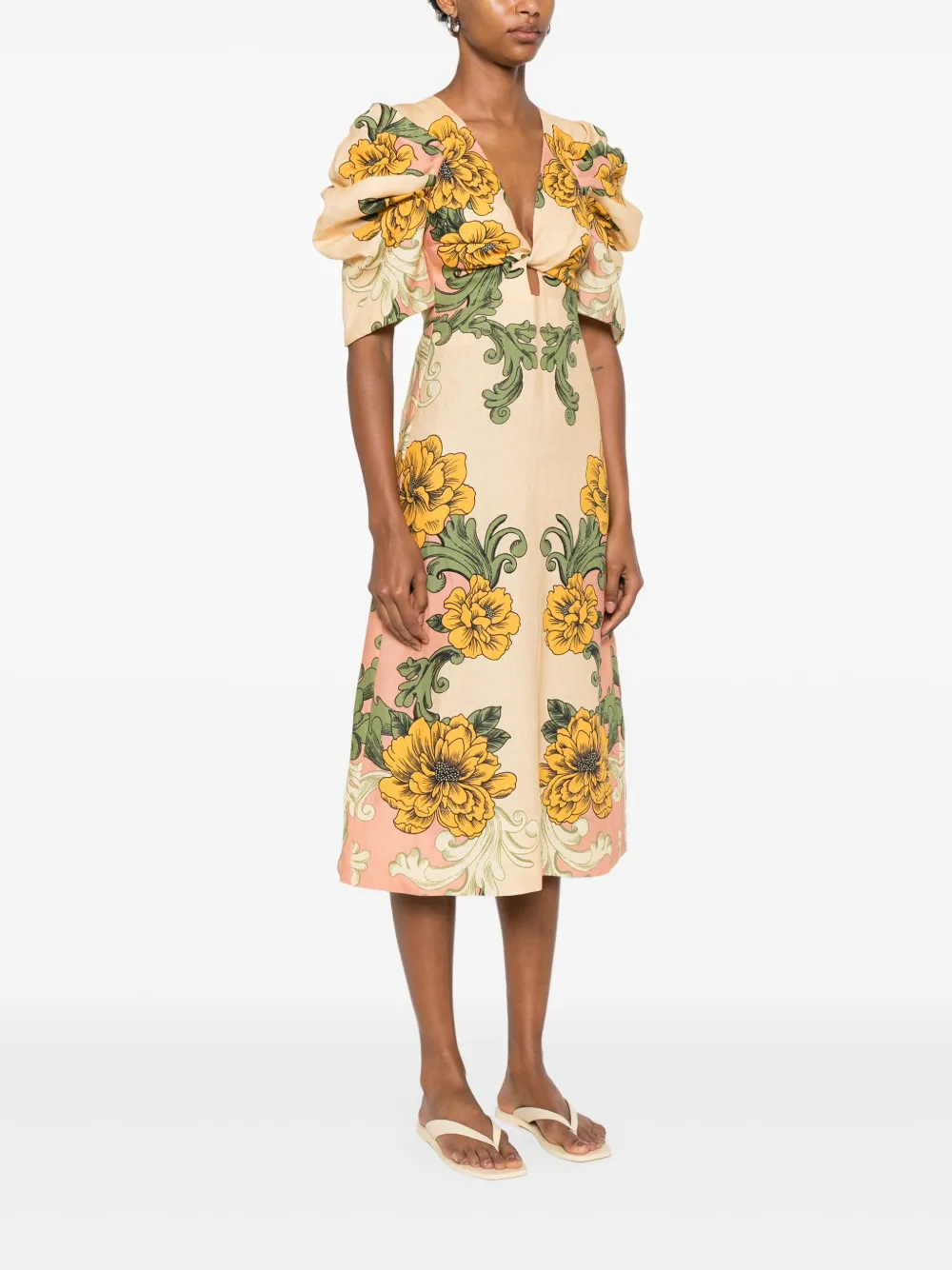 FARM Rio Jurk met bloemenprint Beige