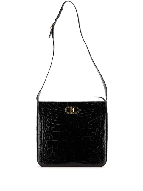 Ferragamo Pre-Owned 2000-2024 Croc Embossed Leather Gancini crossbody bag