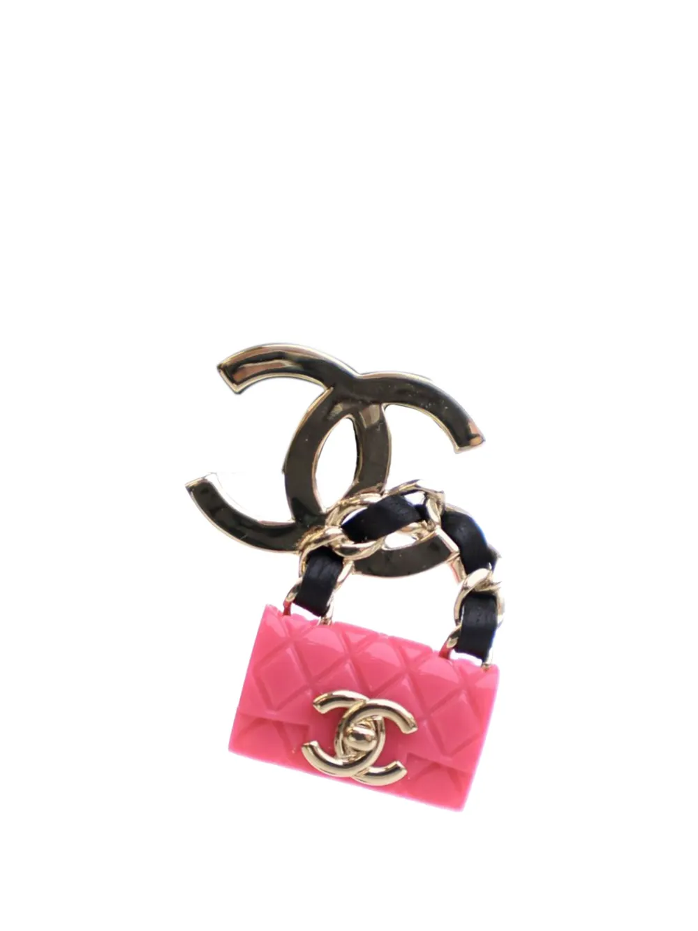 Pre-owned Chanel 2023 Gold Plated Calfskin Resin Cc Handbag Push Back Earrings Costume Earrings