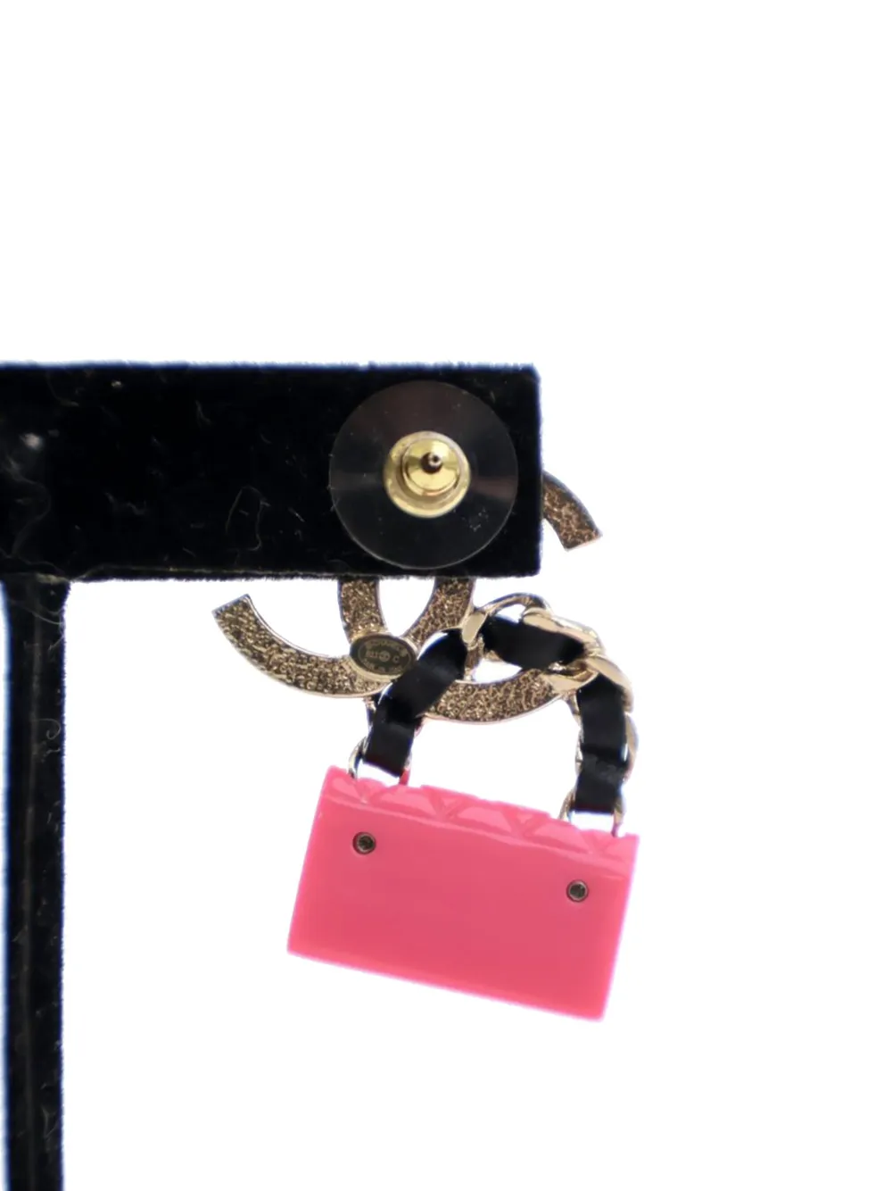 Pre-owned Chanel 2023 Gold Plated Calfskin Resin Cc Handbag Push Back Earrings Costume Earrings