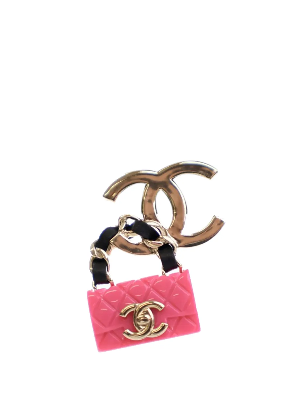 Pre-owned Chanel 2023 Gold Plated Calfskin Resin Cc Handbag Push Back Earrings Costume Earrings