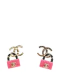 CHANEL Pre-Owned 2023 Gold Plated Calfskin Resin CC Handbag Push Back Earrings costume earrings
