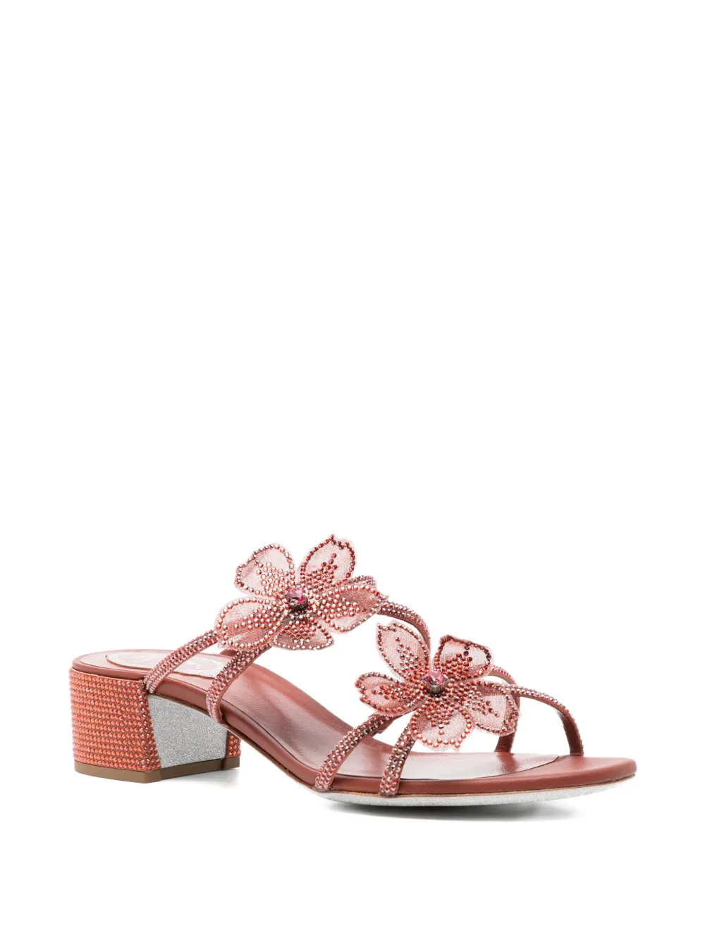 René Caovilla 50mm Peach Flower Sandals In Brown