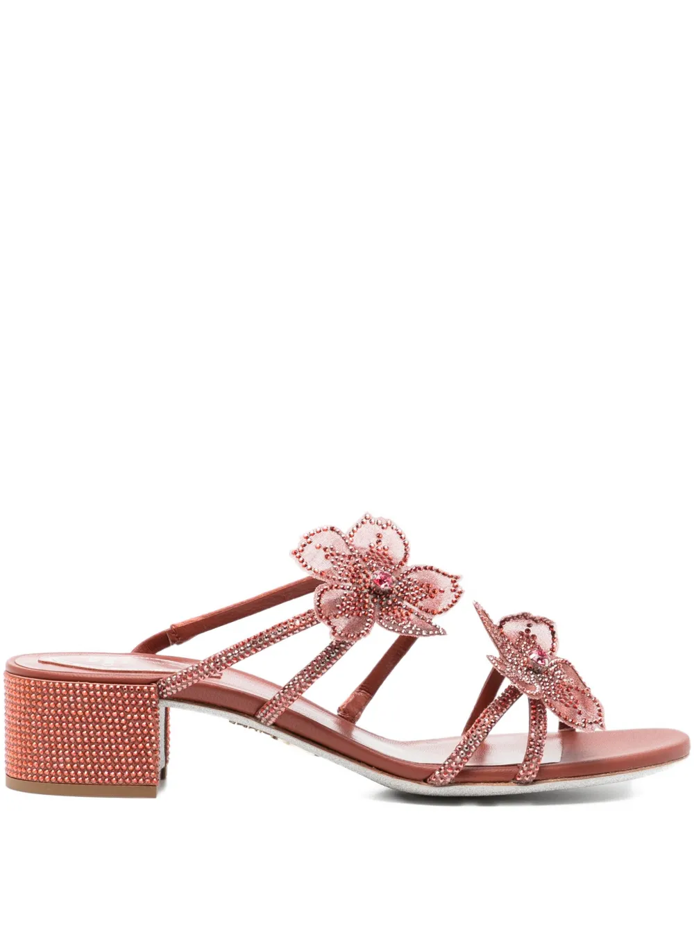 René Caovilla 50mm Peach Flower Sandals In Brown