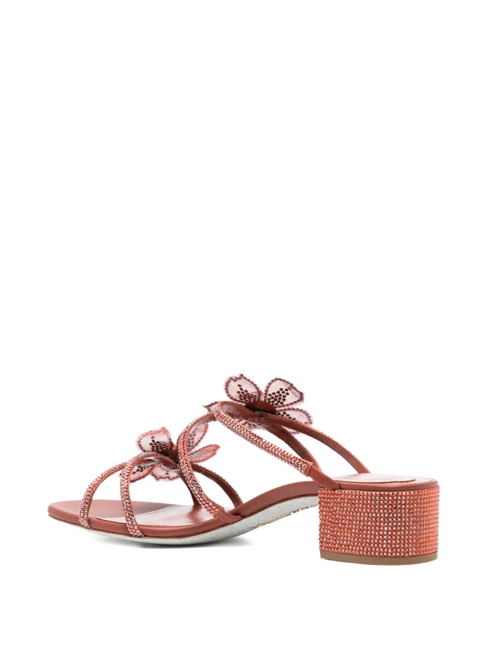 René Caovilla 50mm Peach Flower Sandals In Brown