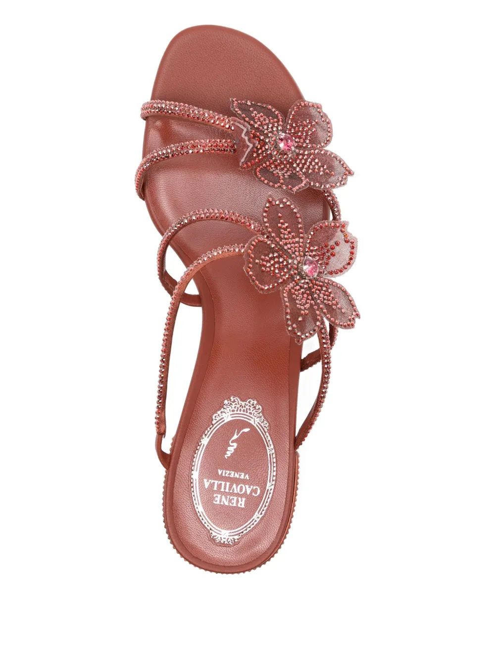 René Caovilla 50mm Peach Flower Sandals In Brown