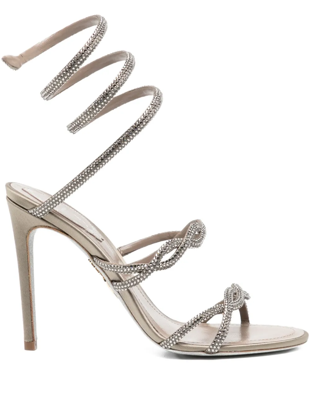René Caovilla 110 mm sandalen verfraaid met kristallen en spiraalvormige bandjes Beige