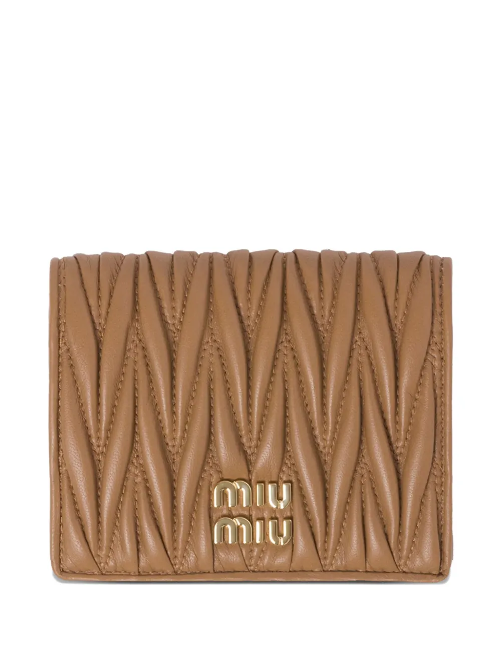 Miu matelassé-quilted leather wallet Bruin