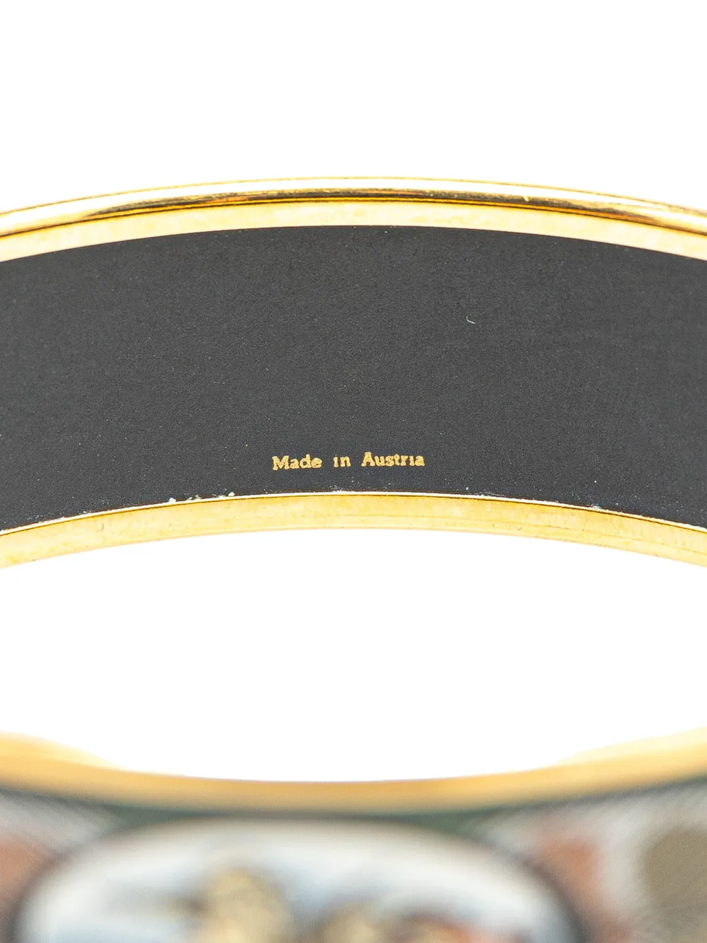 Pre-owned Hermes 20th Century Wide Bird Feather Enamel Bangle 65 Costume Bracelet In Gold
