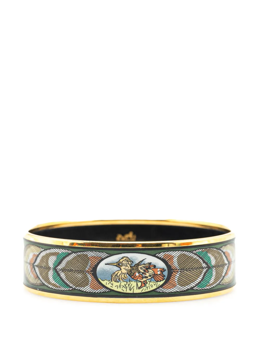 Pre-owned Hermes 20th Century Wide Bird Feather Enamel Bangle 65 Costume Bracelet