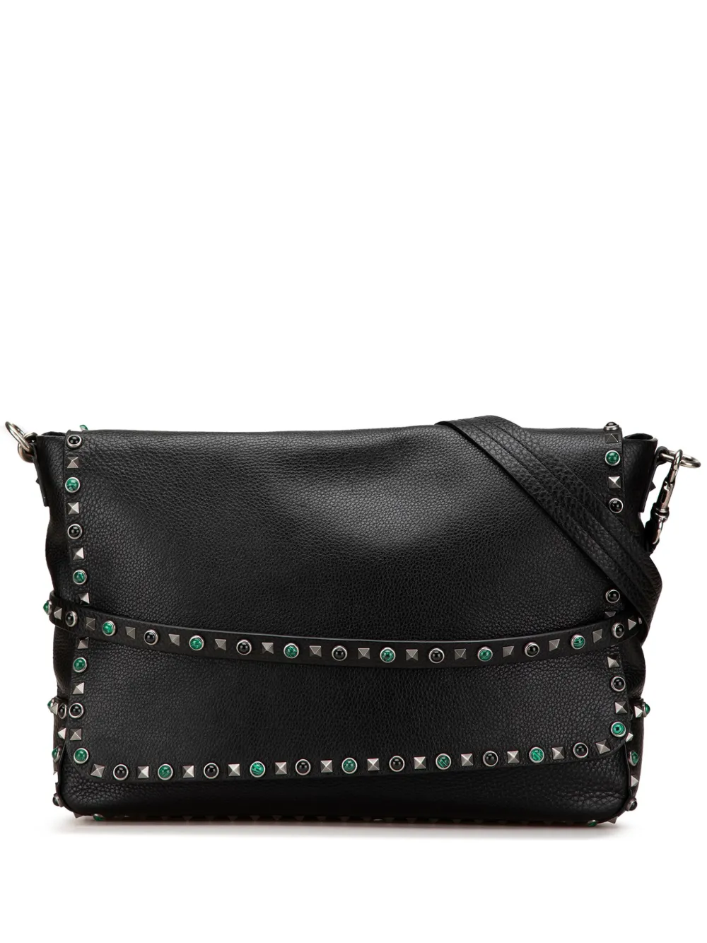 Pre-owned Valentino Garavani 2000-2017 Pebbled Calfskin Rockstud Rolling Flap Messenger Bag Crossbody Bag