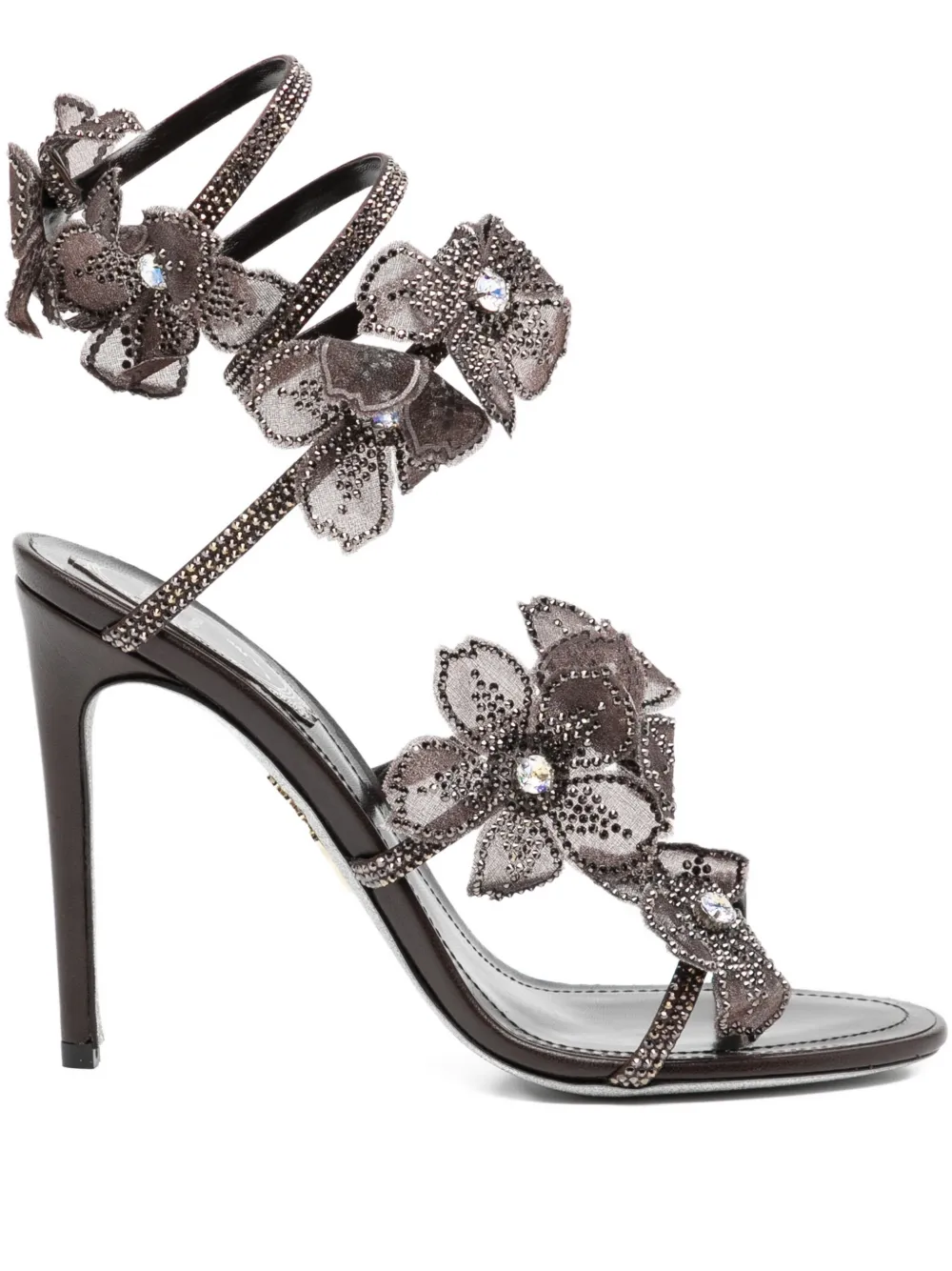 René Caovilla 110mm crystal-flower sandals Brown