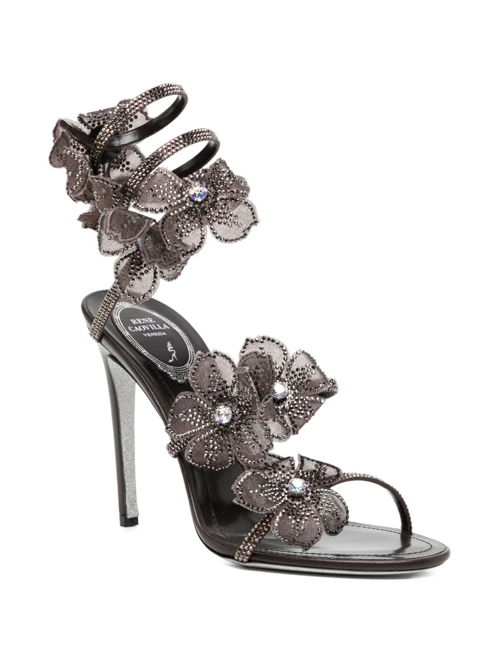 René Caovilla 110mm crystal-flower sandals Brown