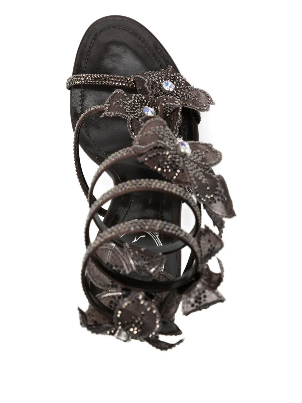 René Caovilla 110mm crystal-flower sandals Brown