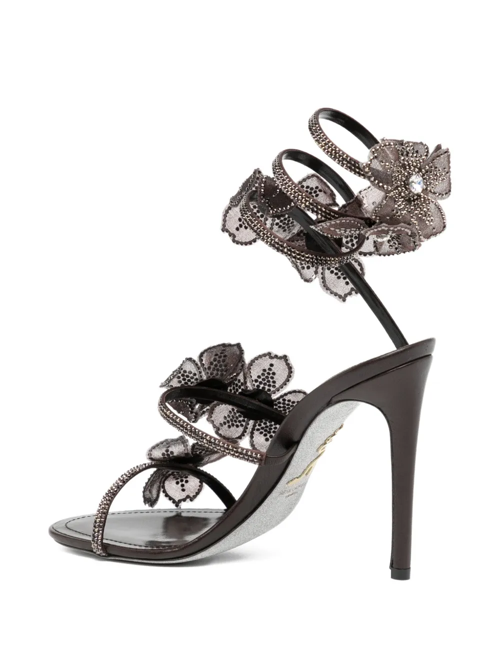 René Caovilla 110mm crystal-flower sandals Brown