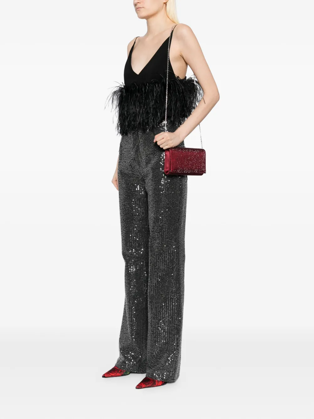 René Caovilla Aida satijnen clutch verfraaid met kristallen - Rood