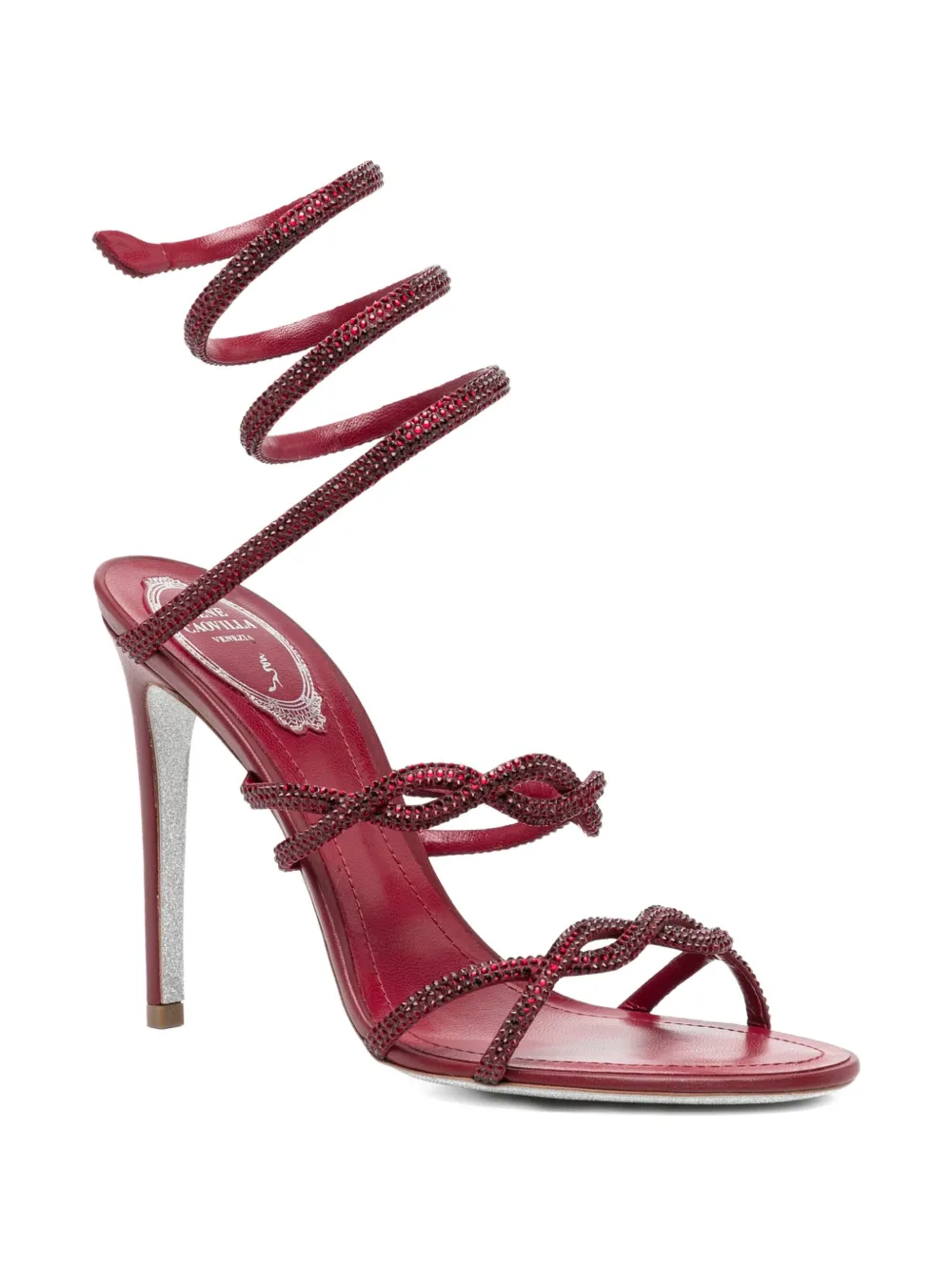 René Caovilla 110mm spiral-embellished knot sandals Red