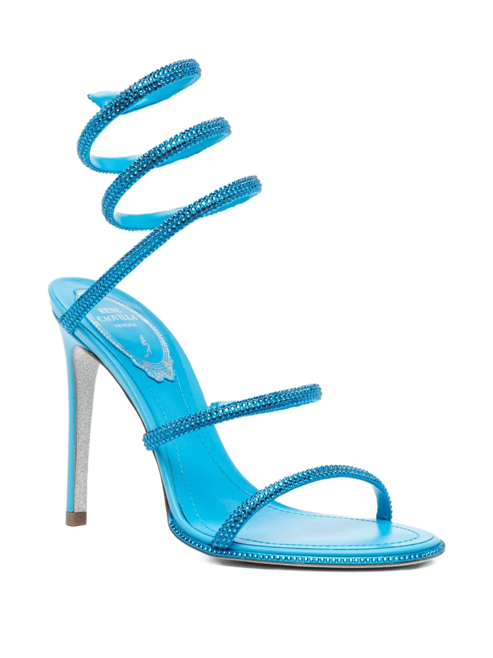 René Caovilla 110mm crystal-embellished spiral-wrap sandals Blue