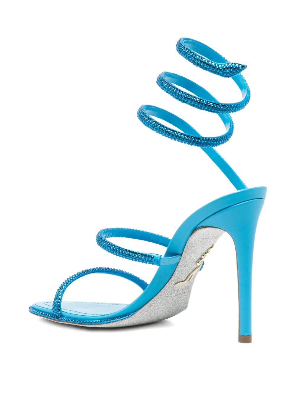 René Caovilla 110mm crystal-embellished spiral-wrap sandals Blue