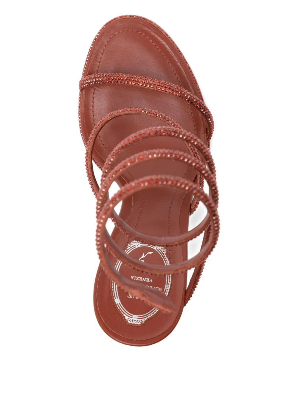 René Caovilla 110 mm sandalen verfraaid met kristallen en spiraalvormige bandjes Rood