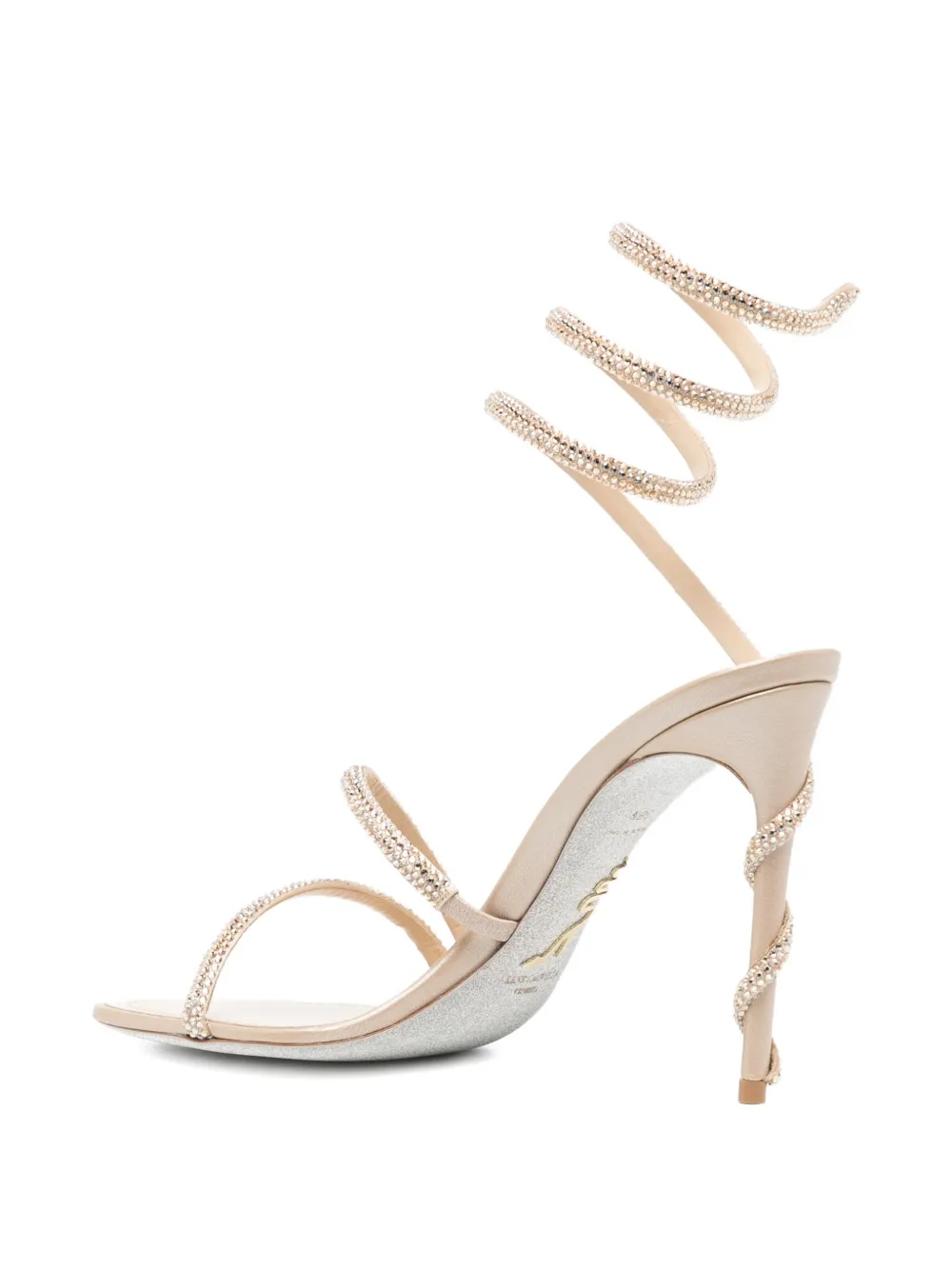 René Caovilla 110 mm sandalen verfraaid met kristallen en spiraalvormige bandjes Beige