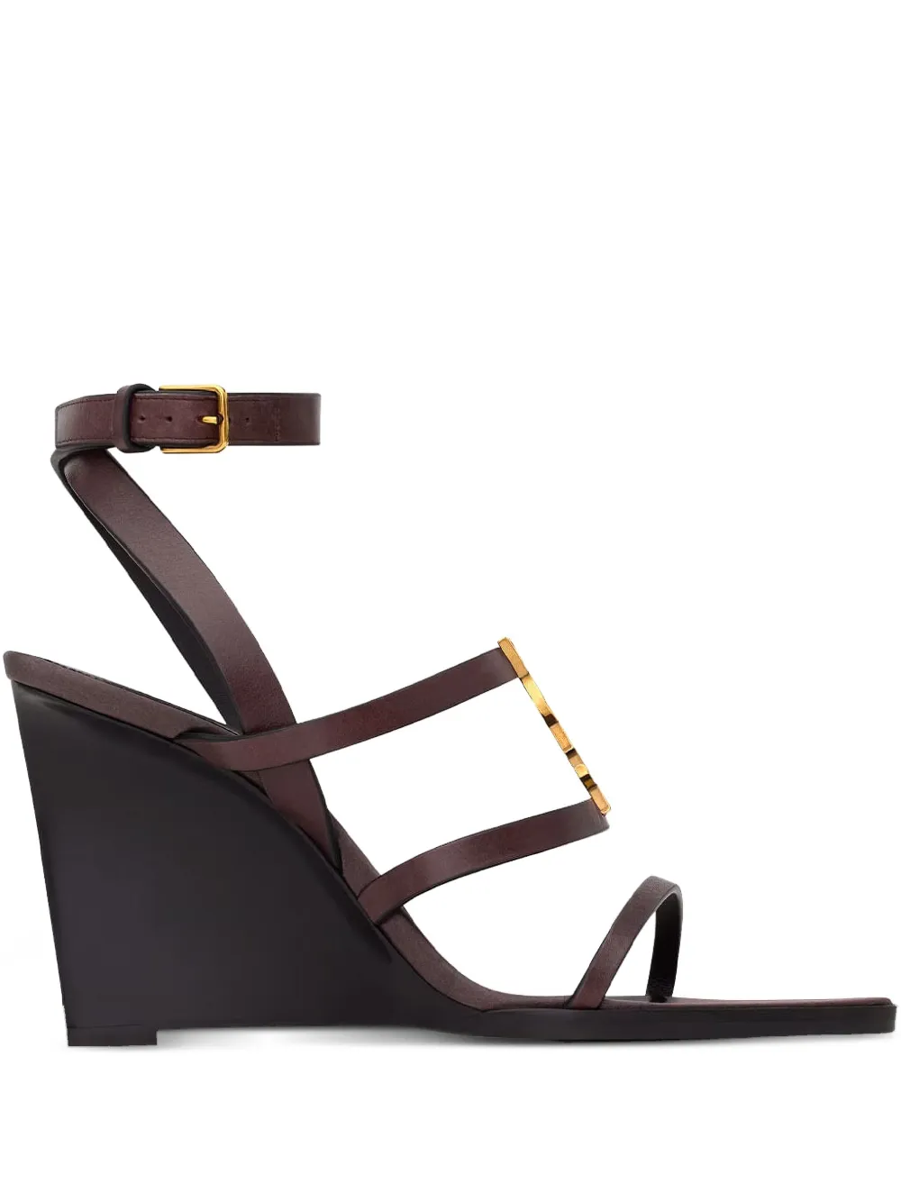 Saint Laurent 90 mm Cassandre sandalen met sleehak Bruin