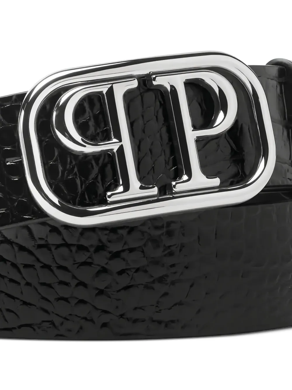 Philipp Plein Logo-plaque Crocodile-effect Belt In Black