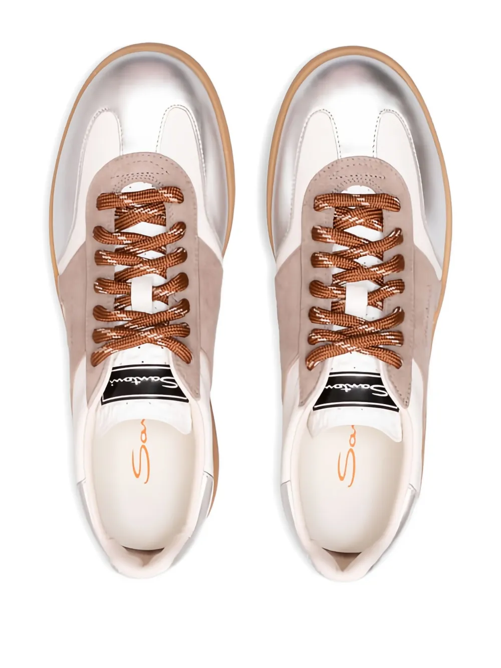 Santoni DBS Oly metallic leather sneakers Neutrals