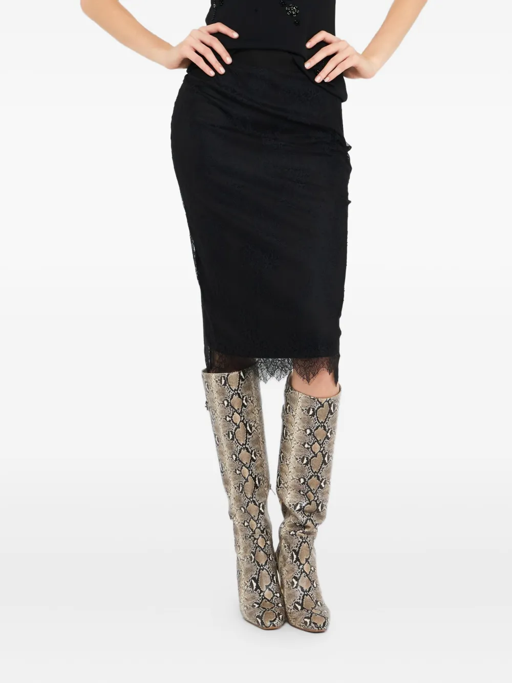 lace-detailing midi skirt