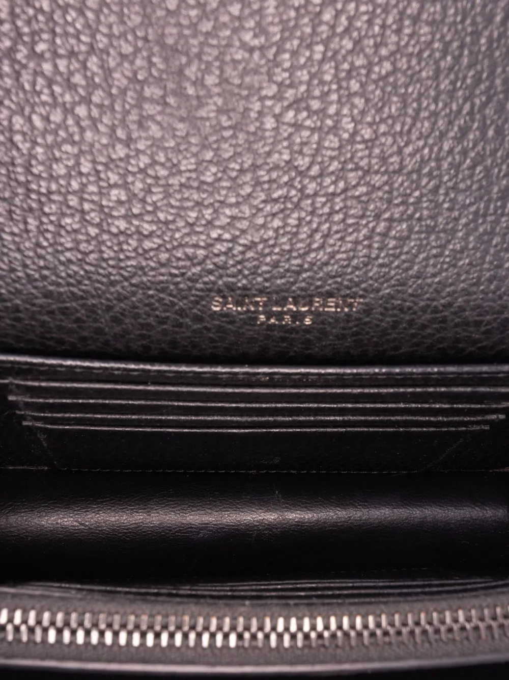 Pre-owned Saint Laurent 2017 Grained Calfskin Monogram Sunset Wallet On Strap Crossbody Bag