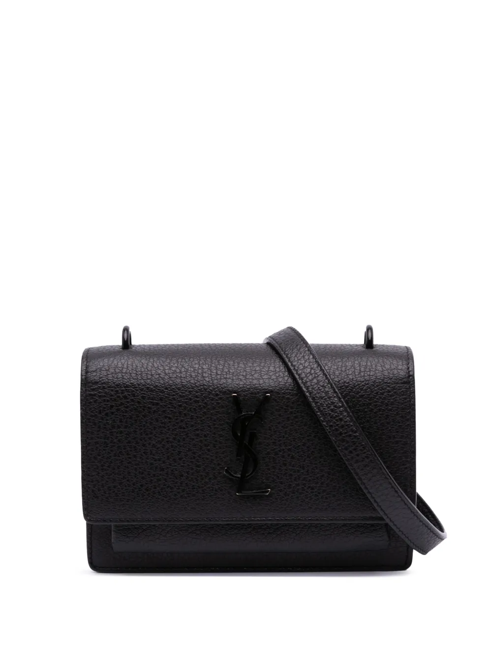 Pre-owned Saint Laurent 2017 Grained Calfskin Monogram Sunset Wallet On Strap Crossbody Bag