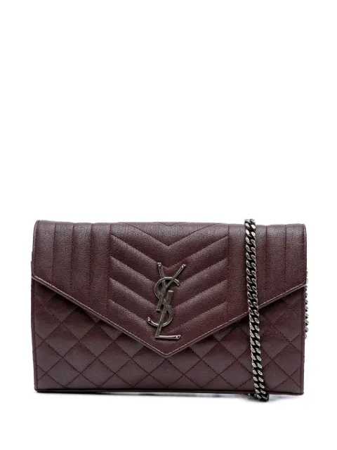 Saint Laurent Pre-Owned 2016 Sheepskin Triquilt Monogram Envelope Wallet on Chain crossbody bag