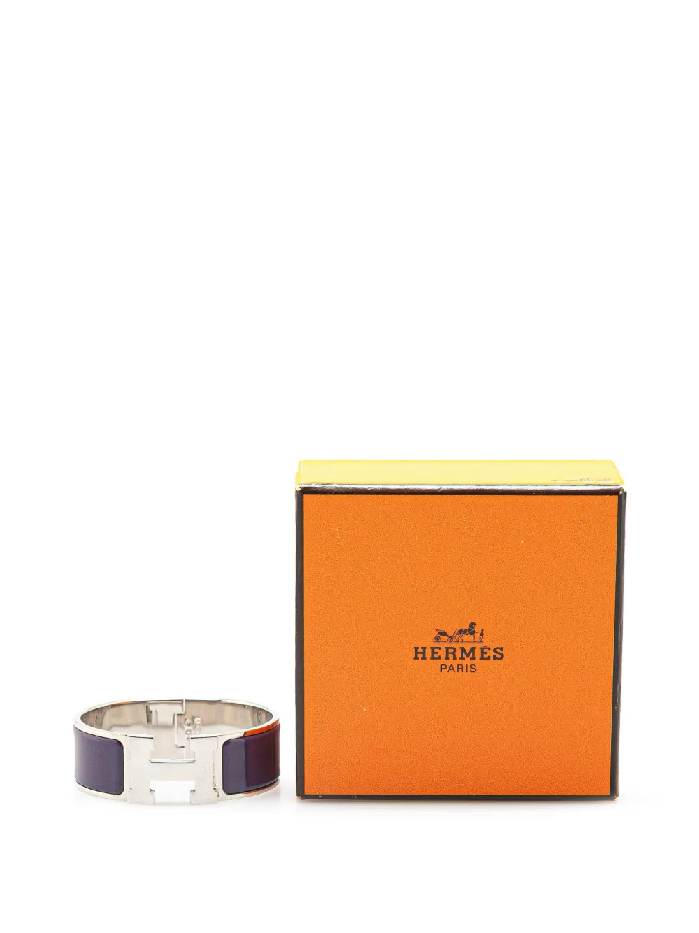 Pre-owned Hermes 20th Century Wide Enamel Clic Clac H Bracelet Pm Costume Bracelet In Purple