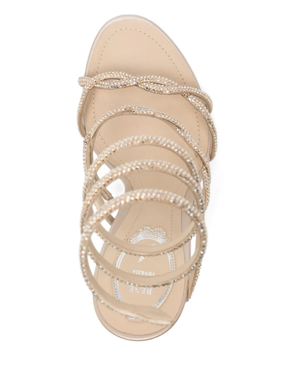 René Caovilla 110 mm sandalen met spiraalvormige bandjes Beige