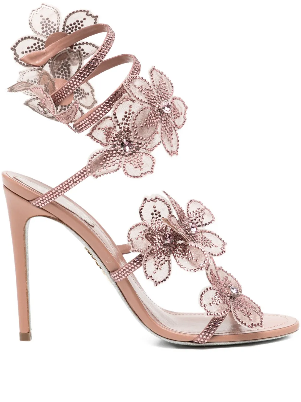 René Caovilla 110 mm sandalen verfraaid met bloemen Beige