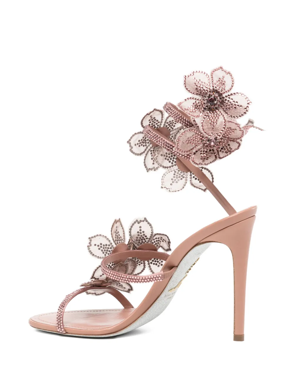 René Caovilla 110 mm sandalen verfraaid met bloemen Beige